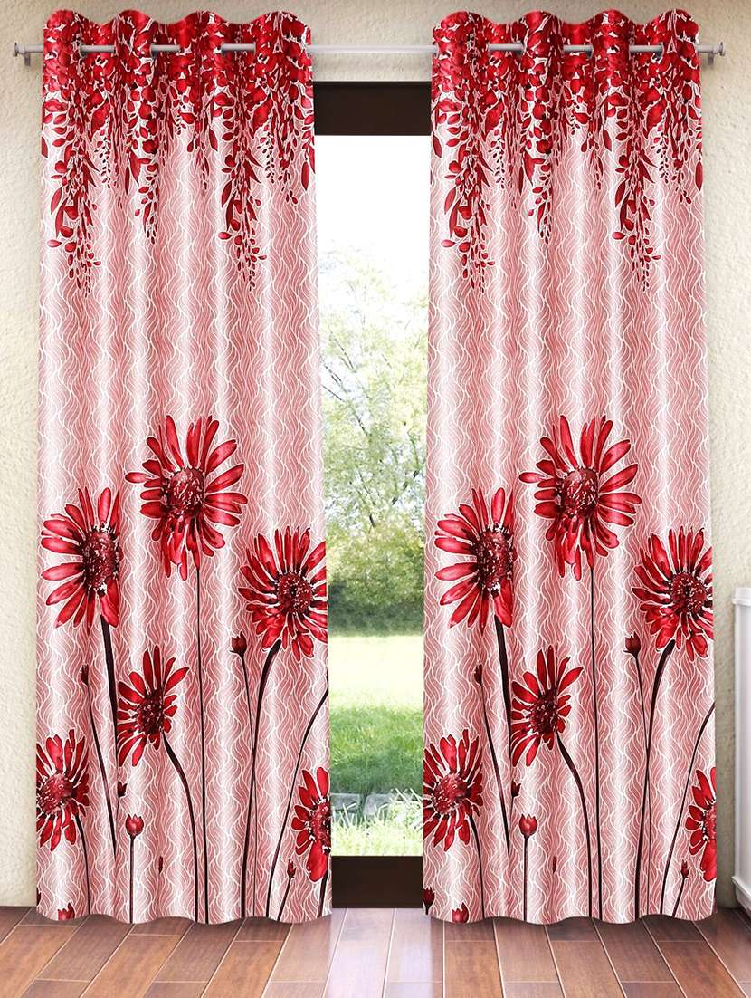 home sizzler 2 pieces sunflower panel eyelet polyester door curtains - 7 feet, maroon