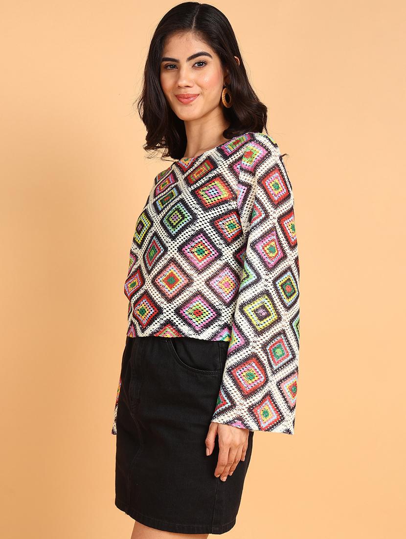 multi colored crepe crop top - 21306325 -  Standard Image - 1