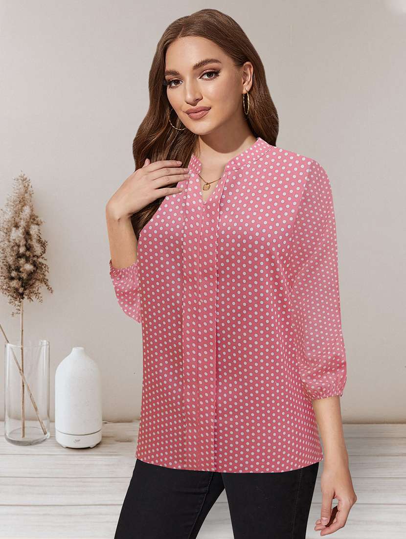 women pink cotton blend regular top - 21306362 -  Standard Image - 1