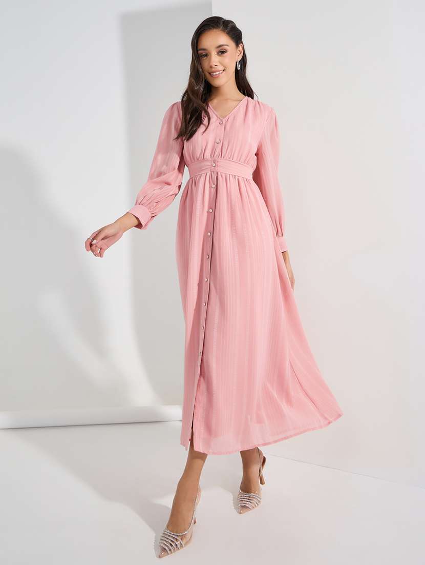 pink polyester aline dress
