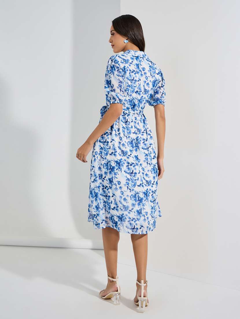 women floral print overlap neck a-line dress - 21307645 -  Standard Image - 1