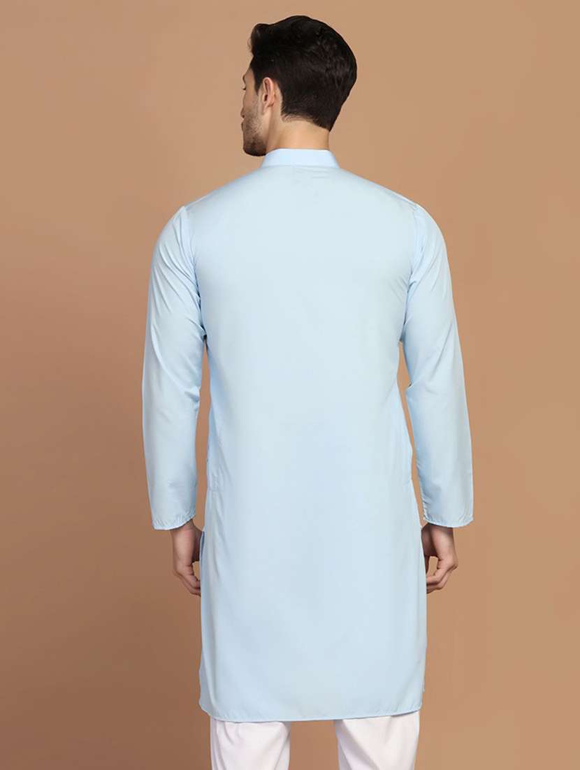 light blue solid cotton kurta - 21307955 - Standard Image - 4