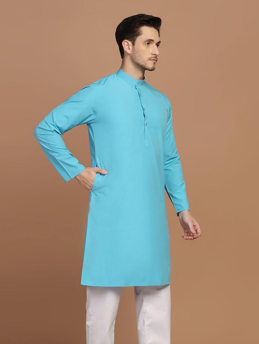 men mandarin neck solid long kurta - 21307958 - Standard Image - 1
