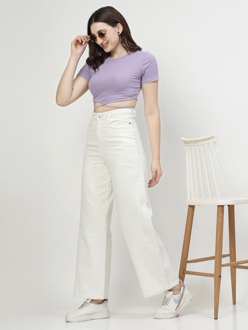 women solid high rise wide leg jean - 21307988 - Standard Image - 4