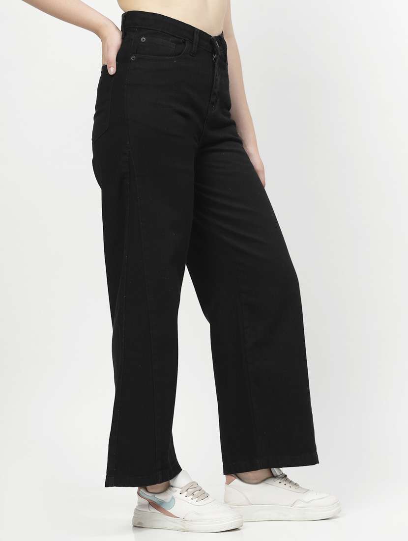 women solid high rise wide leg jean - 21307989 -  Standard Image - 1