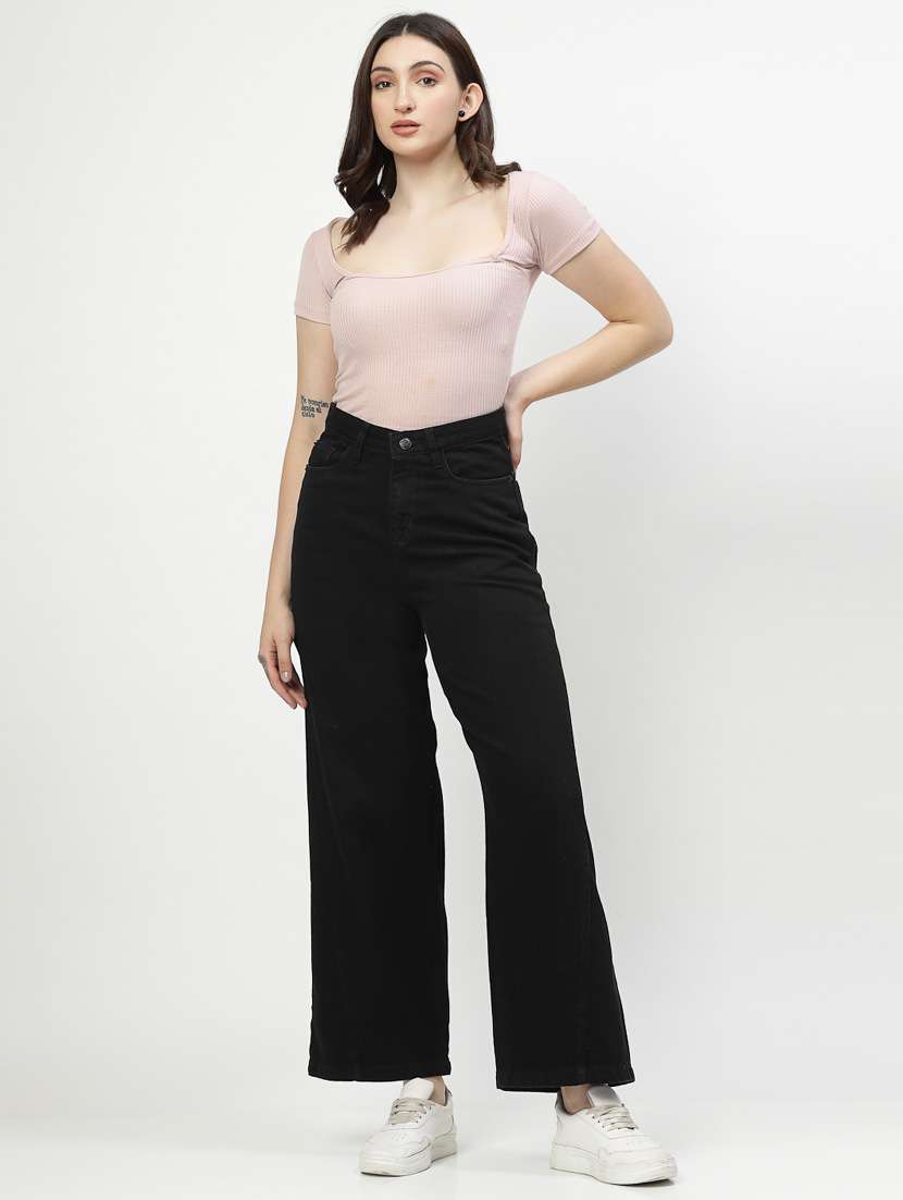 women solid high rise wide leg jean - 21307989 -  Standard Image - 4