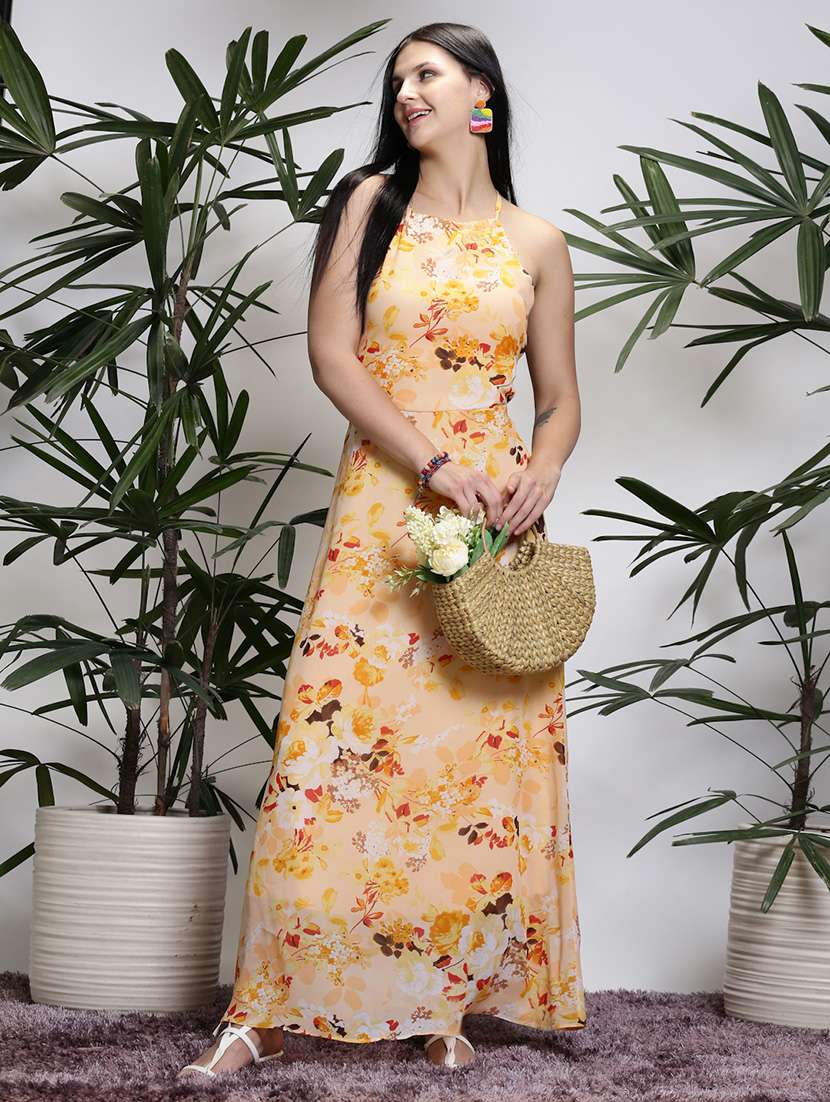 Women Yellow Polyester A Line Dress