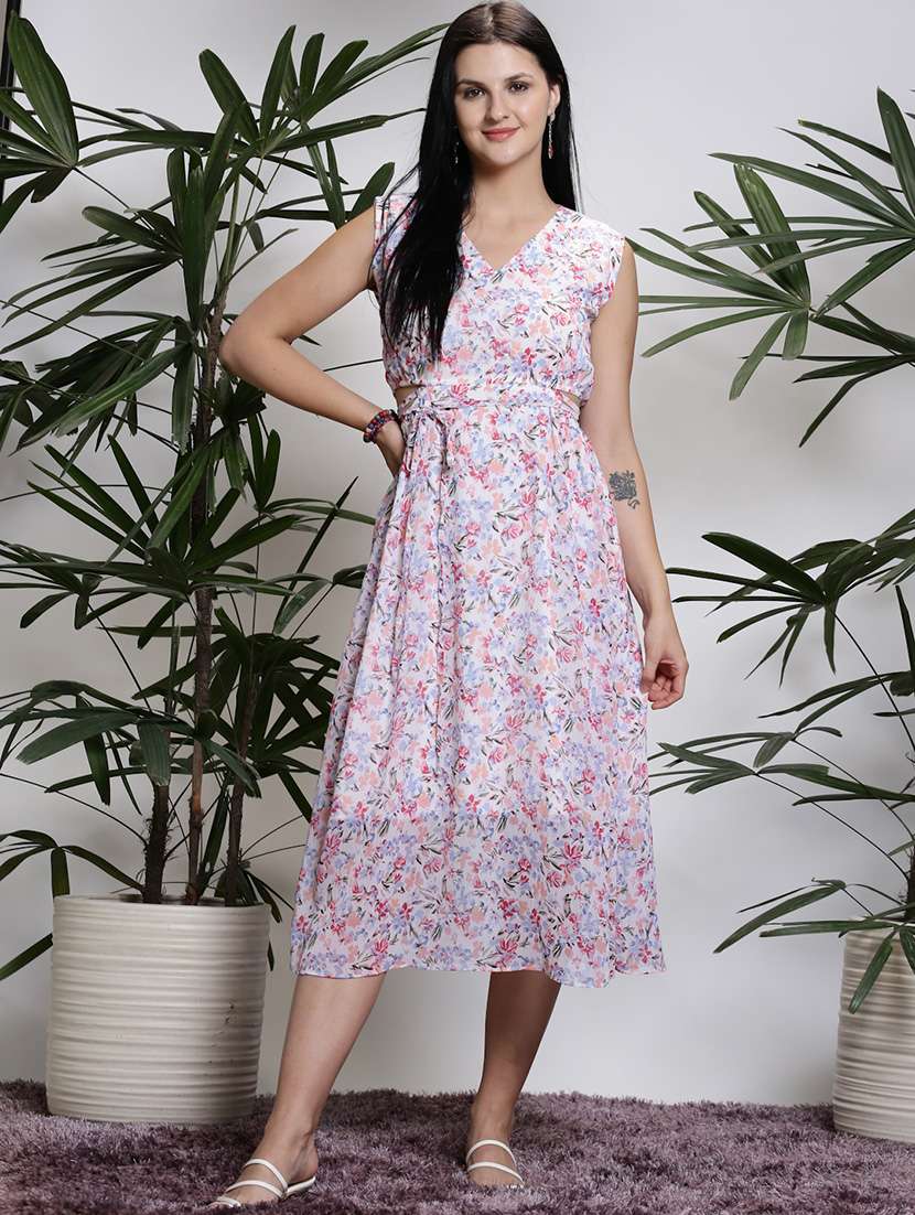 women white polyester fit & flare dress - 21308001 -  Standard Image - 1
