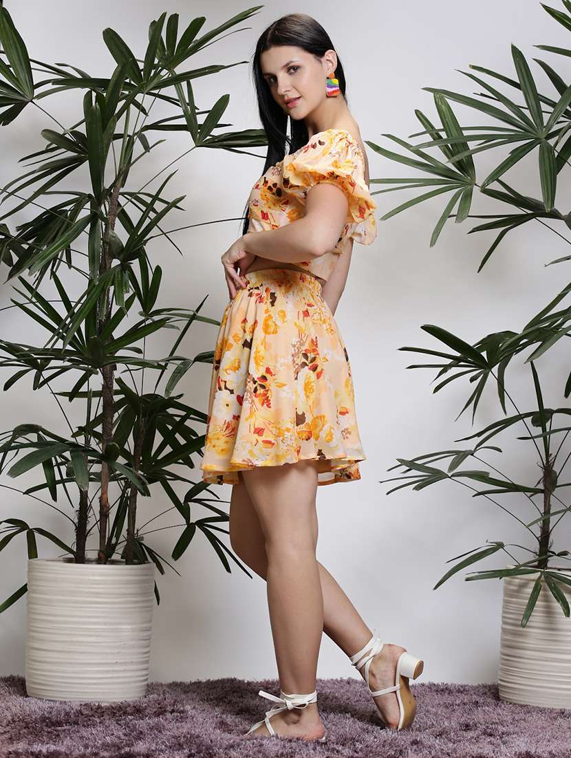 women yellow polyester top and skirt co-ord set - 21308050 -  Standard Image - 1