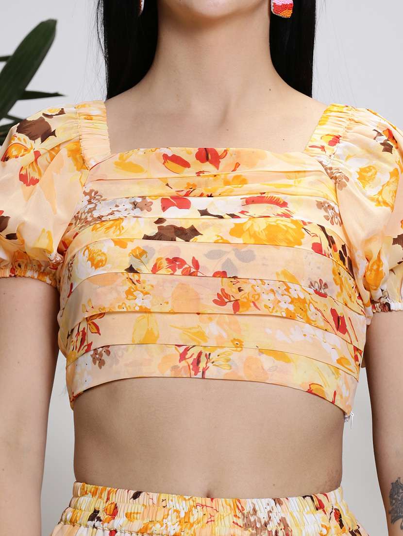 women yellow polyester top and skirt co-ord set - 21308050 -  Standard Image - 4