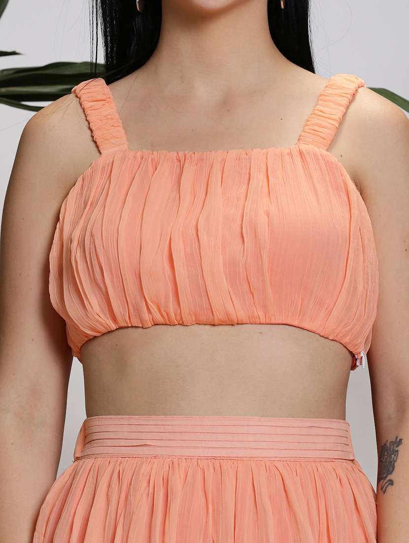 women peach polyester top and skirt co-ord set - 21308053 -  Standard Image - 4