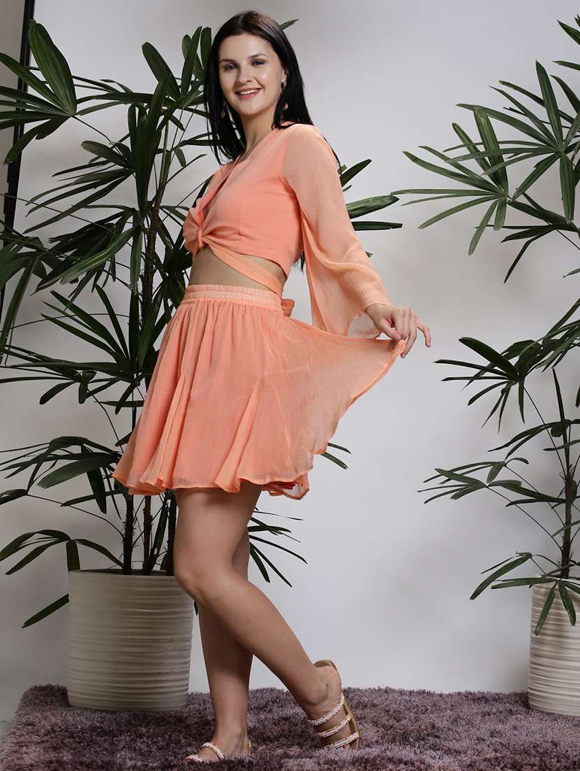 women peach polyester top and skirt co-ord set - 21308054 - Standard Image - 1