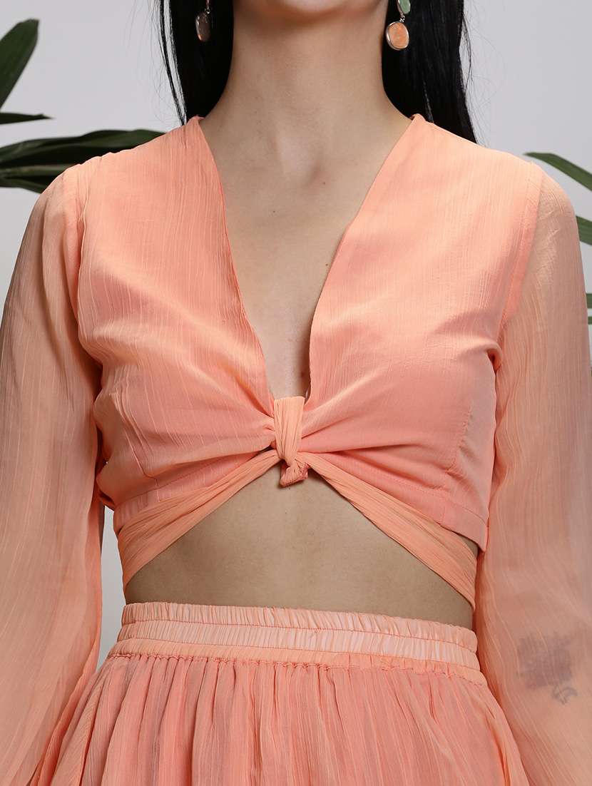women peach polyester top and skirt co-ord set - 21308054 - Standard Image - 4