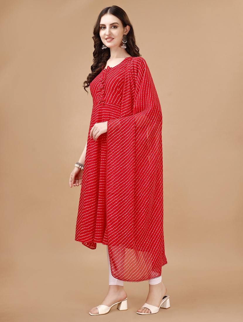 women red round neck kurta dupatta set - 21308107 -  Standard Image - 1