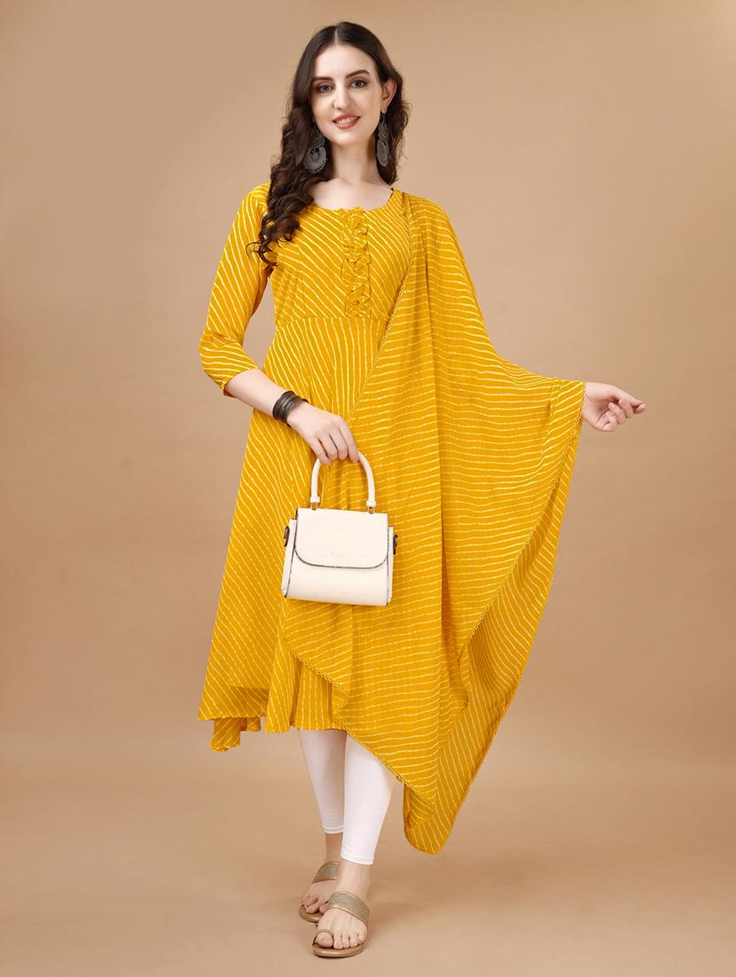 women yellow round neck kurta dupatta set - 21308109 -  Zoom Image - 0