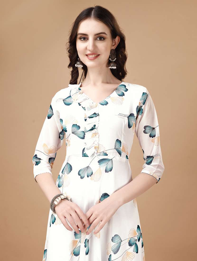 women white v neck kurta dupatta set - 21308110 -  Standard Image - 4