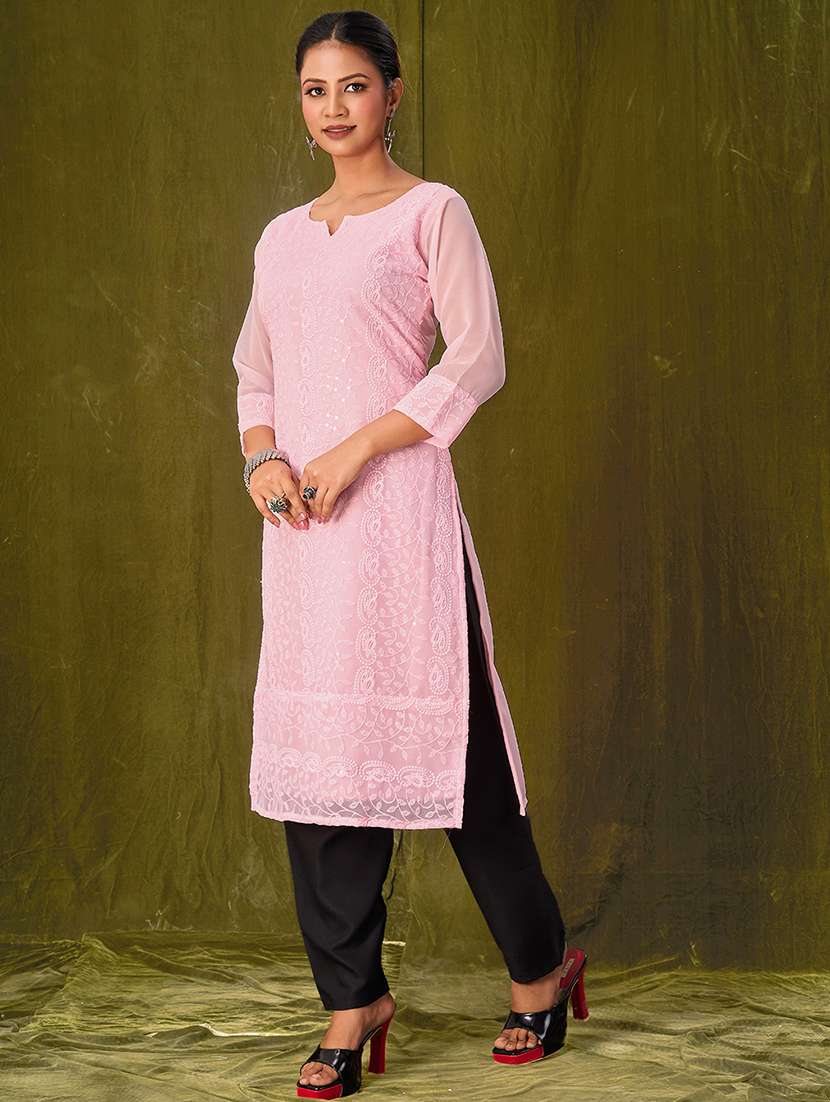 women three quarter sleeve straight kurta - 21308116 -  Standard Image - 1