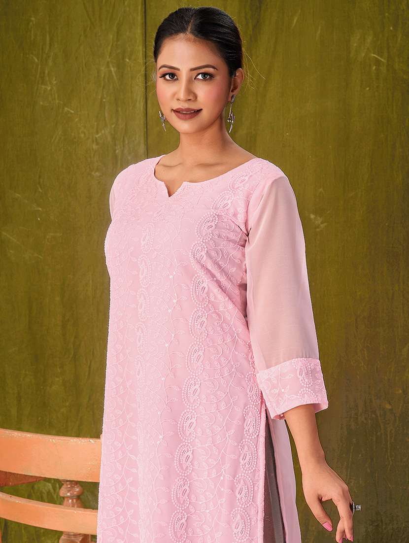 women three quarter sleeve straight kurta - 21308116 -  Standard Image - 4