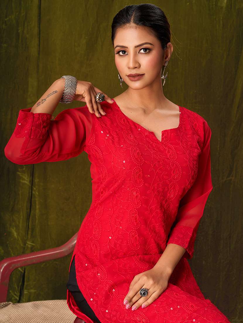 women three quarter sleeve straight kurta - 21308117 -  Standard Image - 4