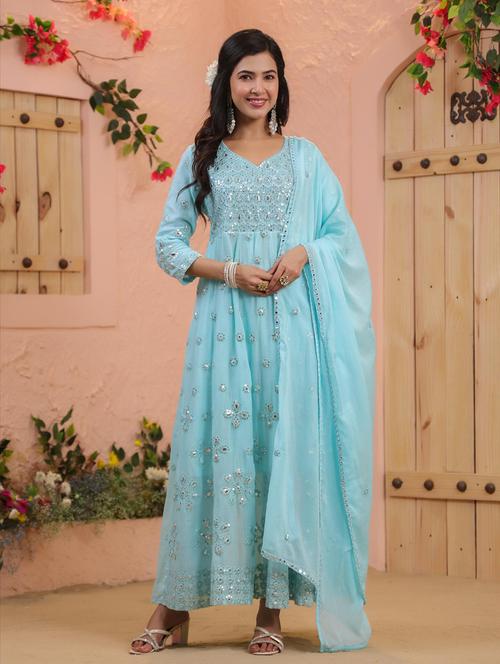 women light blue kurta dupatta set - 21308168 - Standard Image - 0