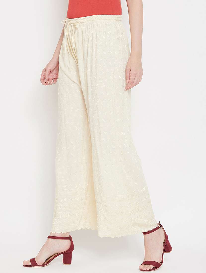 women off white rayon palazzo - 21308258 -  Standard Image - 1