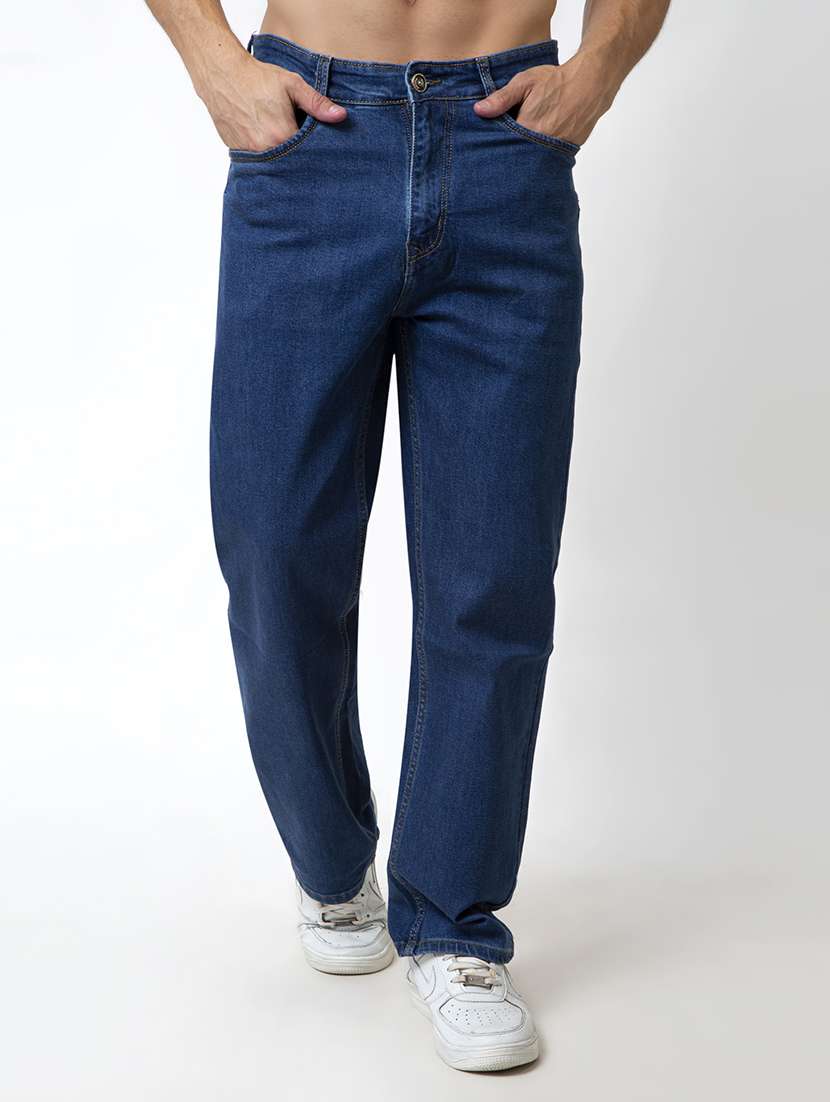 men solid mid rise straight jean