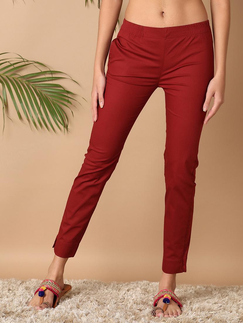 women maroon cotton tailored pants - 21308420 -  Zoom Image - 0