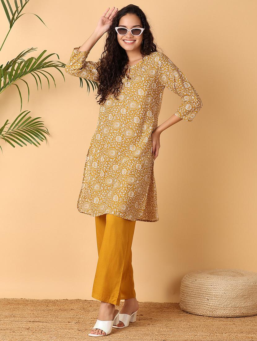 women floral tie-up neck kurta palazzo set - 21308437 -  Standard Image - 1