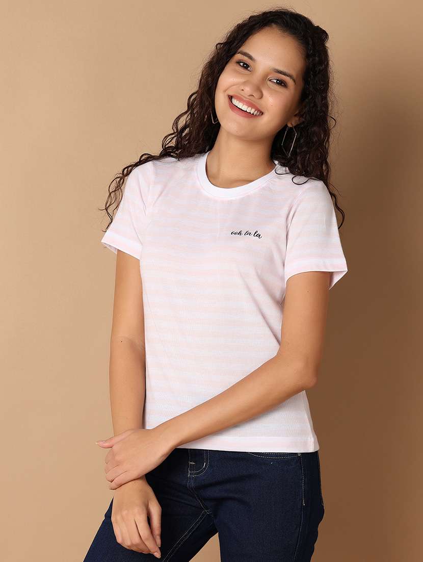 women round neck stripes regular t-shirt