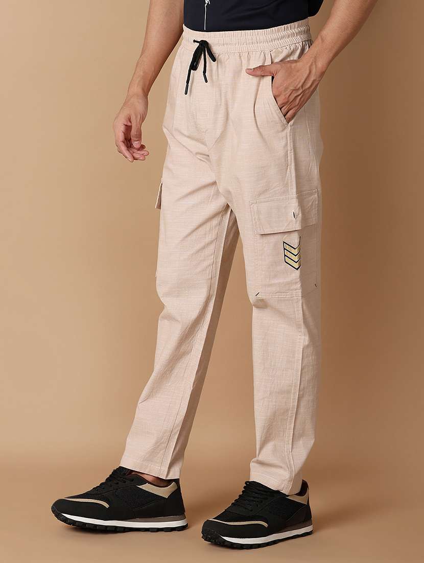 beige solid cargos casual trouser - 21308529 -  Standard Image - 1