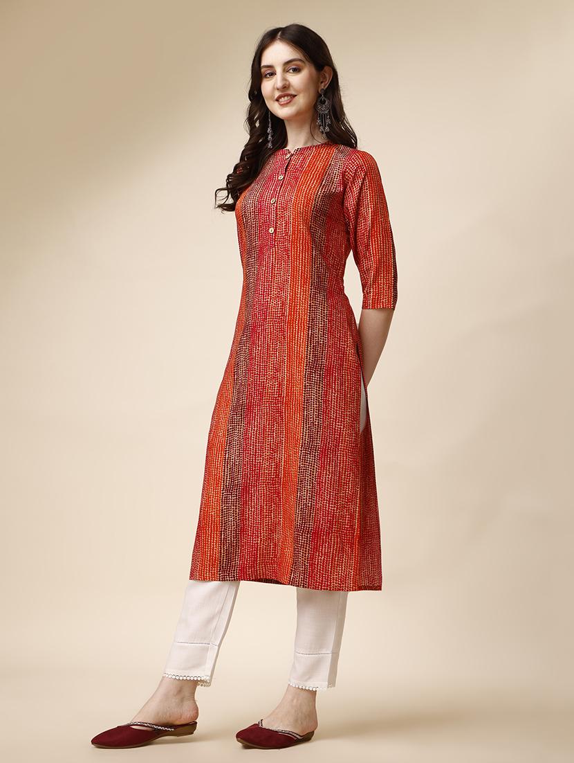 orange cotton blend aline kurta - 21308677 -  Standard Image - 1