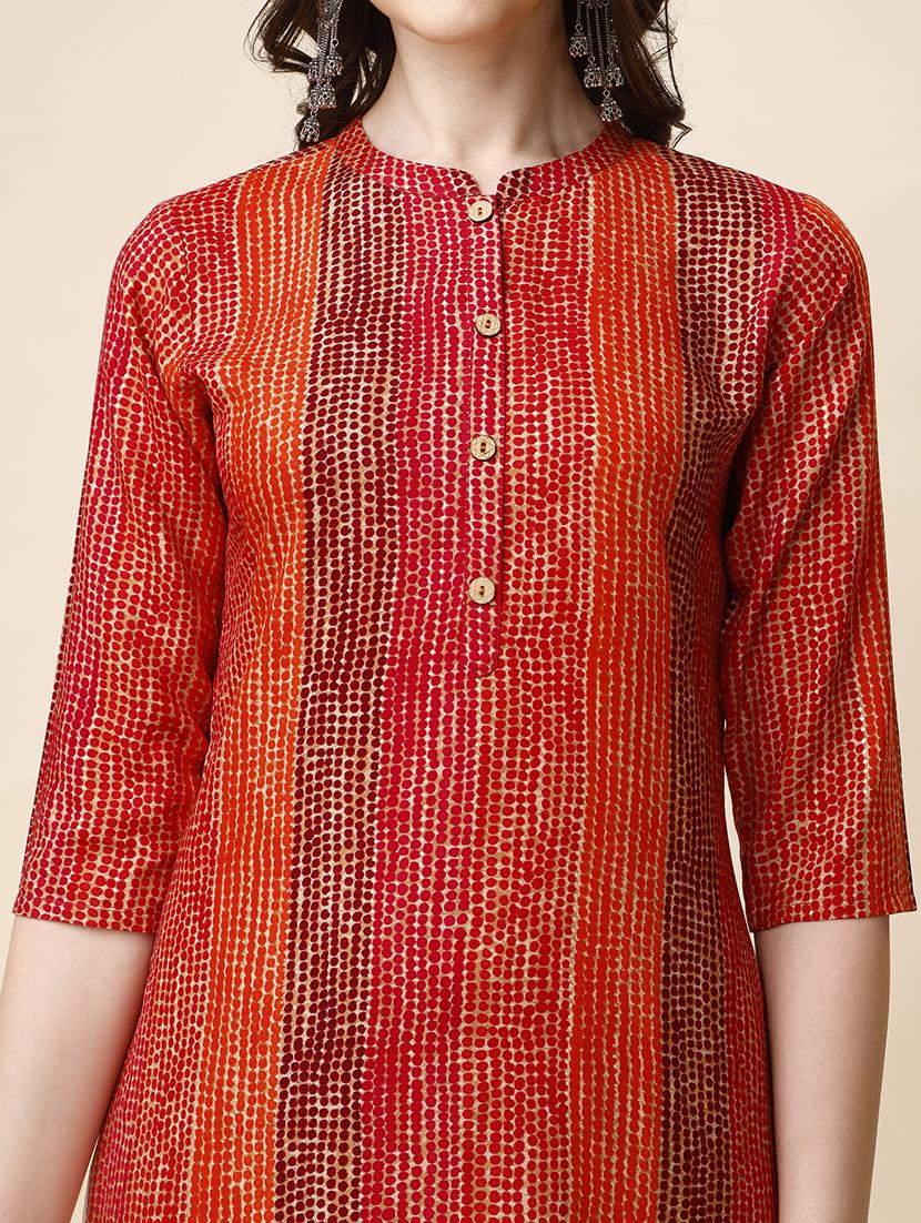 orange cotton blend aline kurta - 21308677 - Standard Image - 4
