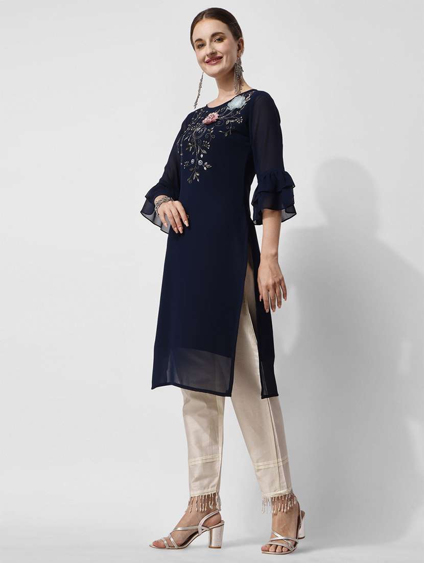 navy blue georgette aline kurta - 21308697 -  Standard Image - 1