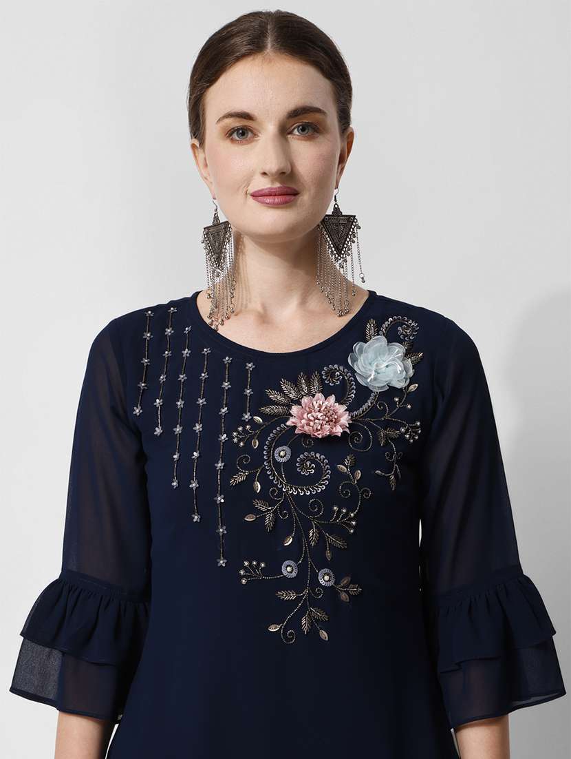 navy blue georgette aline kurta - 21308697 -  Standard Image - 4