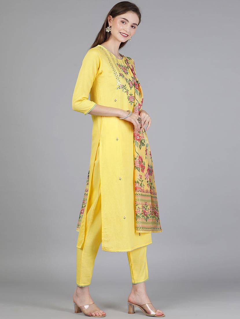 women three quarter sleeve kurta pant with dupatta set - 21308758 - Standard Image - 1