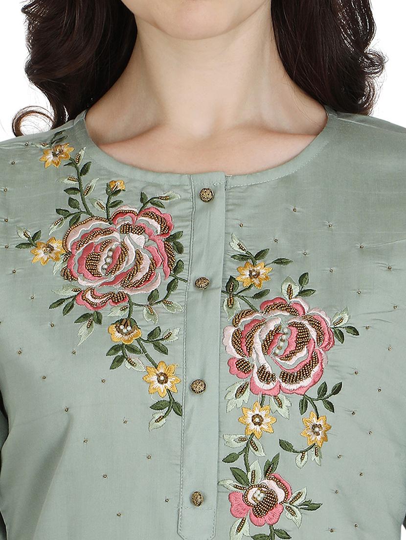 green cotton blend kurta dupatta set - 21308768 - Standard Image - 4
