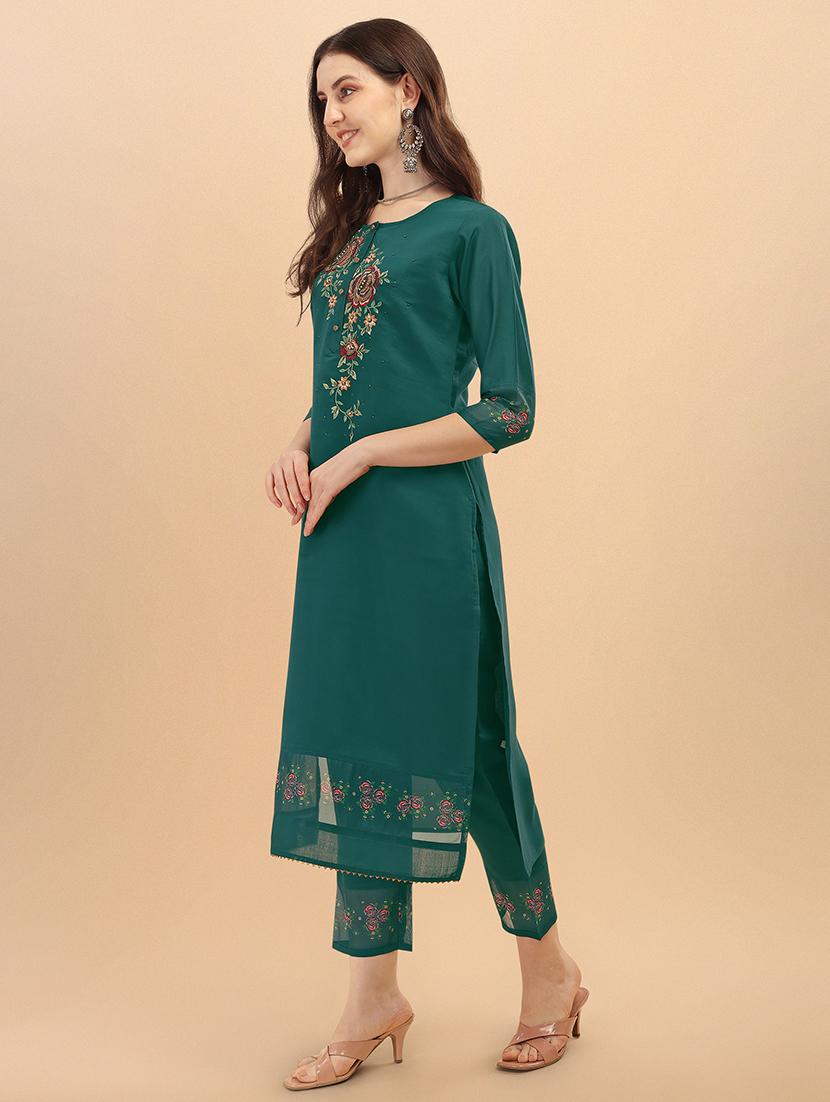 green cotton blend kurta dupatta  set - 21308769 -  Standard Image - 1