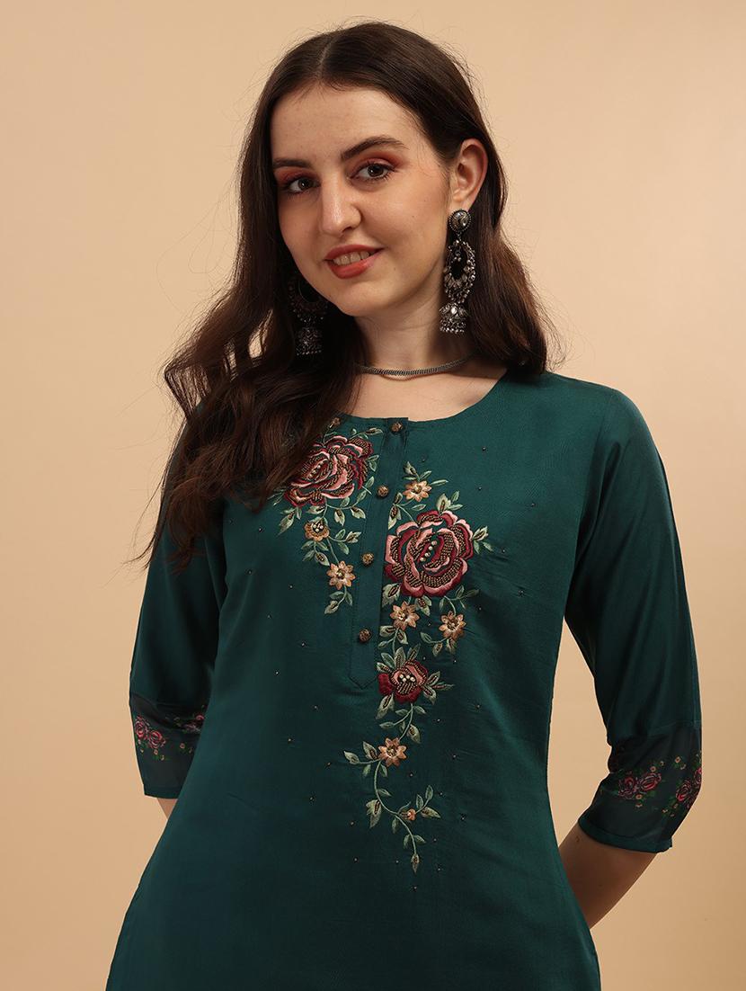 green cotton blend kurta dupatta set - 21308769 - Standard Image - 4