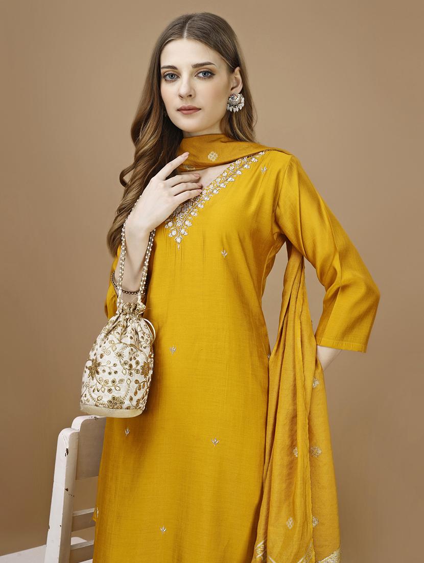 women mustard kurta dupatta set - 21308779 - Standard Image - 4