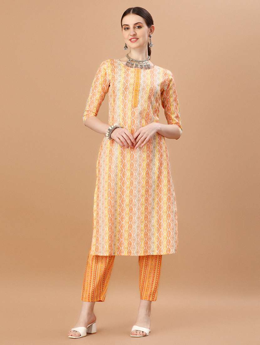 yellow cotton blend kurta pant  set - 21308799 -  Standard Image - 4