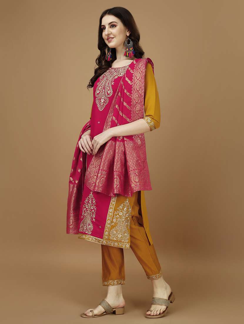 women pink & mustard kurta dupatta set - 21308825 -  Standard Image - 1