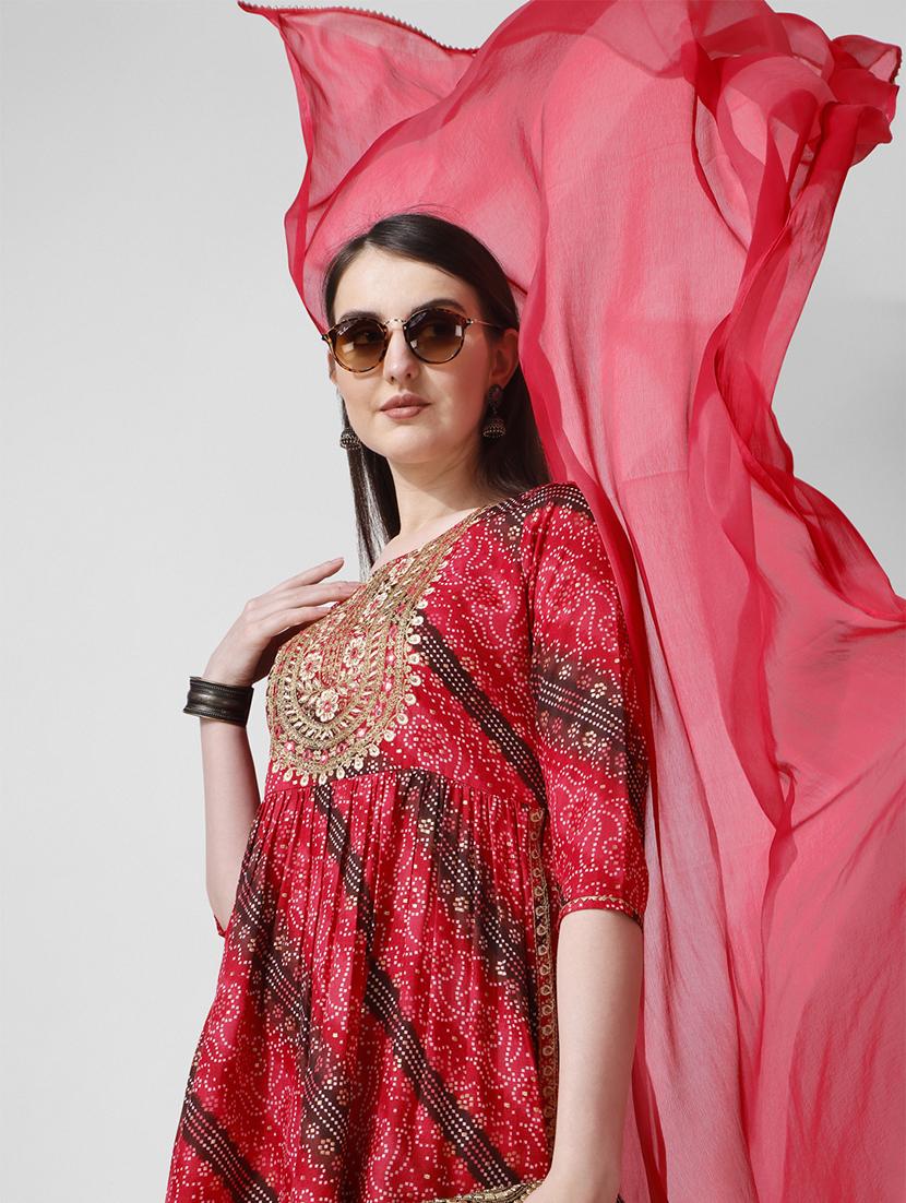 women red kurta dupatta set - 21308872 - Standard Image - 4
