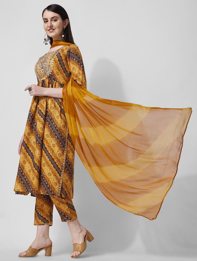 mustard cotton kurta dupatta set - 21308873 - Standard Image - 1
