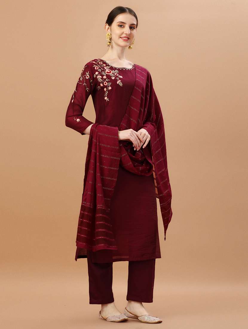 women maroon kurta dupatta set - 21308885 -  Standard Image - 1