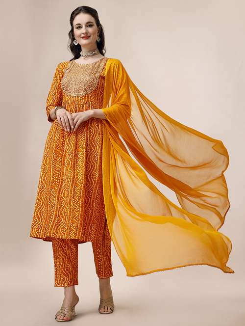 mustard rayon kurta dupatta  set - 21308889 -  Standard Image - 0