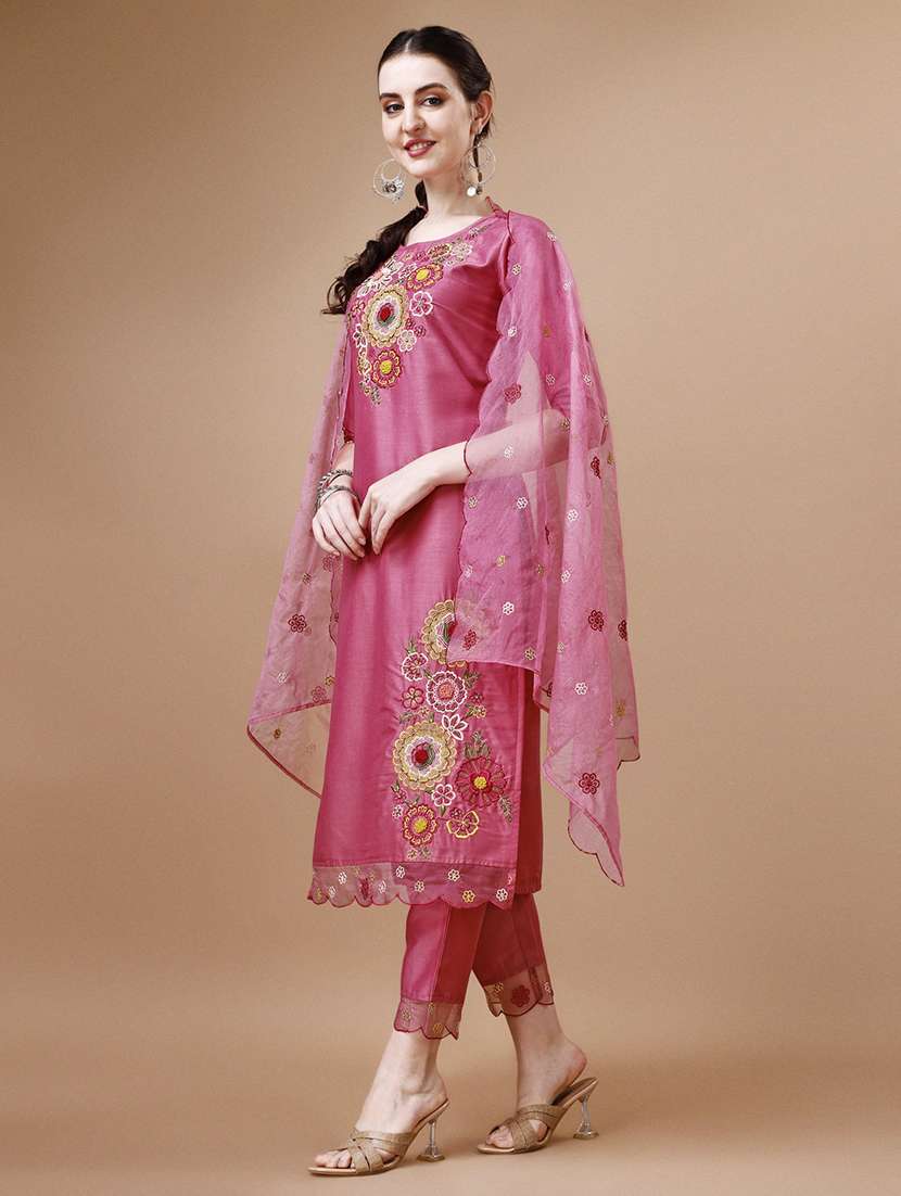 pink chanderi kurta dupatta  set - 21308911 -  Standard Image - 1