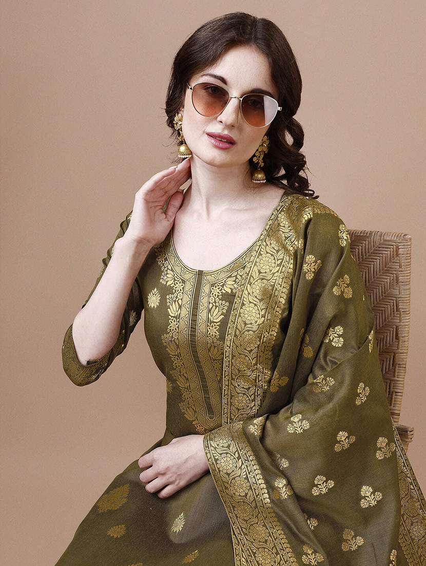 women olive kurta dupatta set - 21308928 -  Standard Image - 4