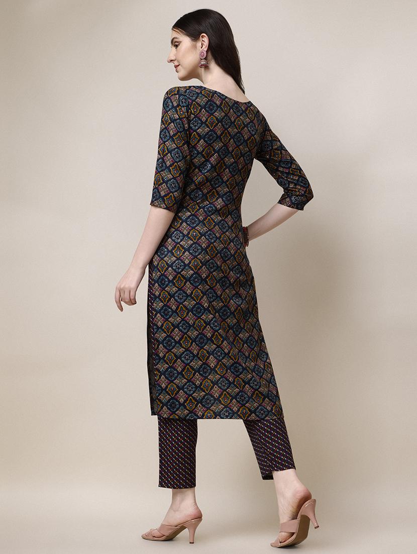 women navy blue kurta dupatta set - 21308942 - Standard Image - 1