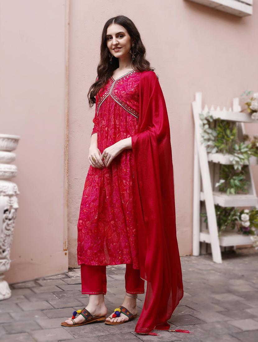 pink silk kurta dupatta  set - 21308946 -  Standard Image - 1