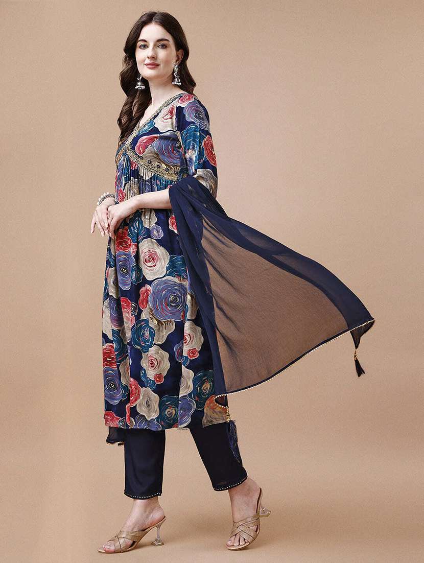 women navy blue kurta dupatta set - 21308950 - Standard Image - 1